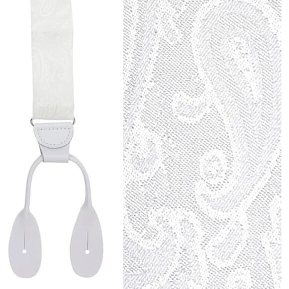HOLD'EM 100% Silk Suspenders For Men Y-Back Button End – White Paisley - Picture 2 of 7